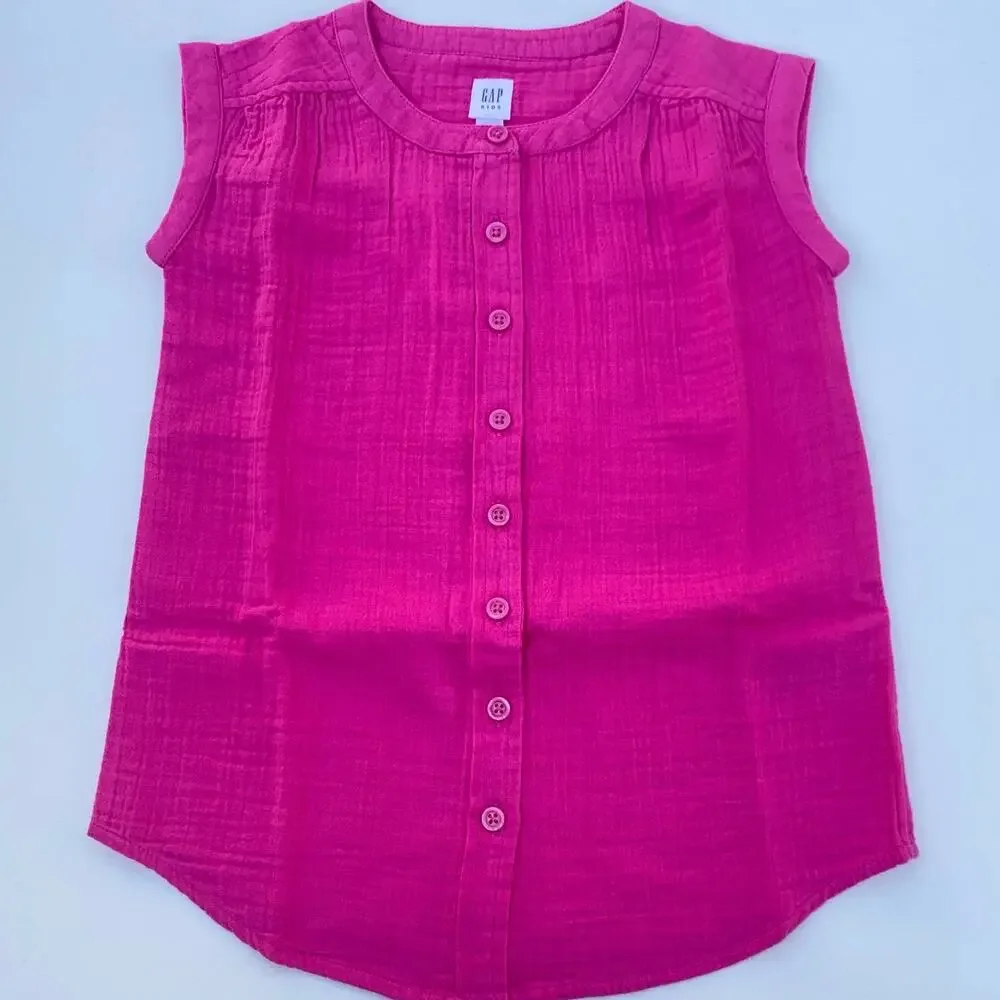 NWT GAP Kids Crinkle Supersoft Cotton Gauze Tunic Dress Phoebe Hot Pink XS 4-5